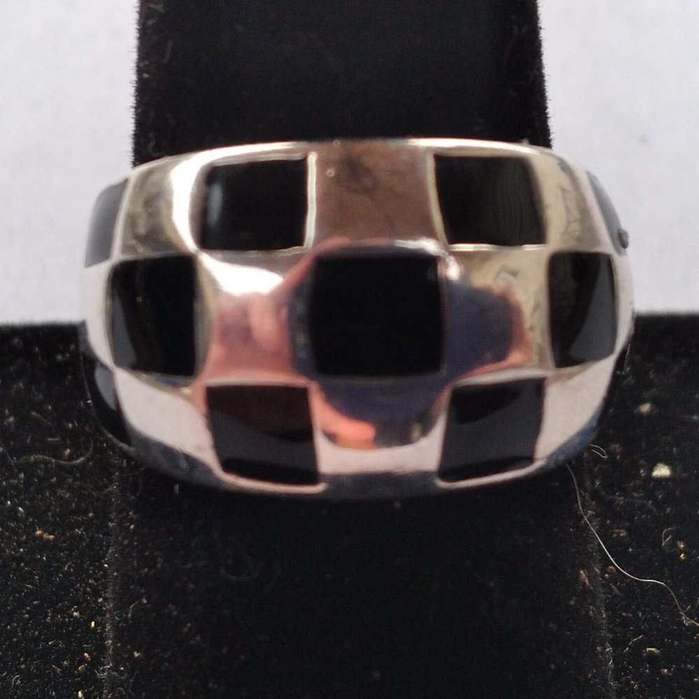 925 Sterling Silver Checkerboard Ring